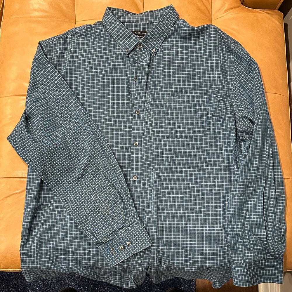 Van Heusen Teal Plaid Button Down Shirt